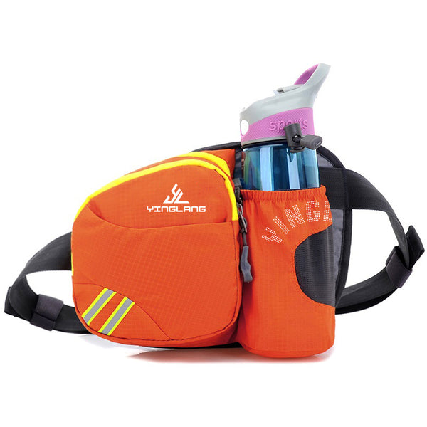 Orange Lightweight Running Waist Pack with Stable Bottle Holder - Multi-Functional Nylon Sports Fanny Pack for Marathon, Hiking, Cycling & Climbing