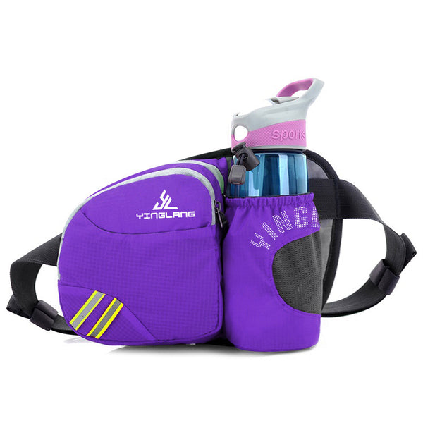 Purple Lightweight Running Waist Pack with Stable Bottle Holder - Multi-Functional Nylon Sports Fanny Pack for Marathon, Hiking, Cycling & Climbing