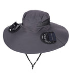 Dark Grey Dual Turbo Fan Sun Hat with Square Solar Panel & TypeC Interface - Waterproof 14cm Wide-Brim Cooling Hat for Outdoor Fishing Hiking Camping