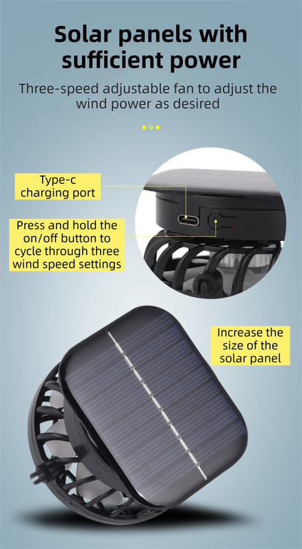 Dark Grey Dual Turbo Fan Sun Hat with Round Solar Panel & TypeC Interface - Waterproof 14cm Wide-Brim Cooling Hat for Outdoor Fishing Hiking Camping