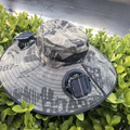 Camouflage Green Dual Turbo Fan Sun Hat with Square Solar Panel & TypeC Interface - Waterproof 14cm Wide-Brim Cooling Hat for Outdoor Fishing Hiking Camping