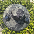 Camouflage Green Dual Turbo Fan Sun Hat with Round Solar Panel & TypeC Interface - Waterproof 14cm Wide-Brim Cooling Hat for Outdoor Fishing Hiking Camping