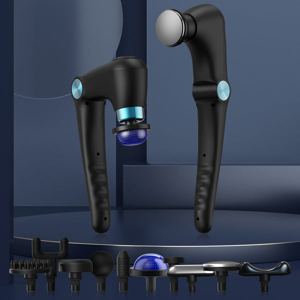 Black-Blue Foldable Massage Gun with Hot Cold Compress & 10 Heads