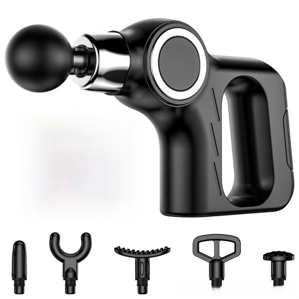 Black Portable Mini Triangle Massage Gun with 6 Heads & 6 Speed Setting (Button Model)
