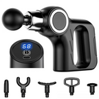 Black Portable Mini Triangle Massage Gun with 6 Heads & 6 Speed Setting - High Frequency Muscle Stimulator for Professional Fitness (LCD Model)