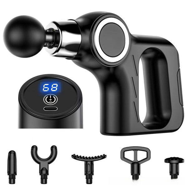 Black Portable Mini Triangle Massage Gun with 6 Heads & 6 Speed Setting