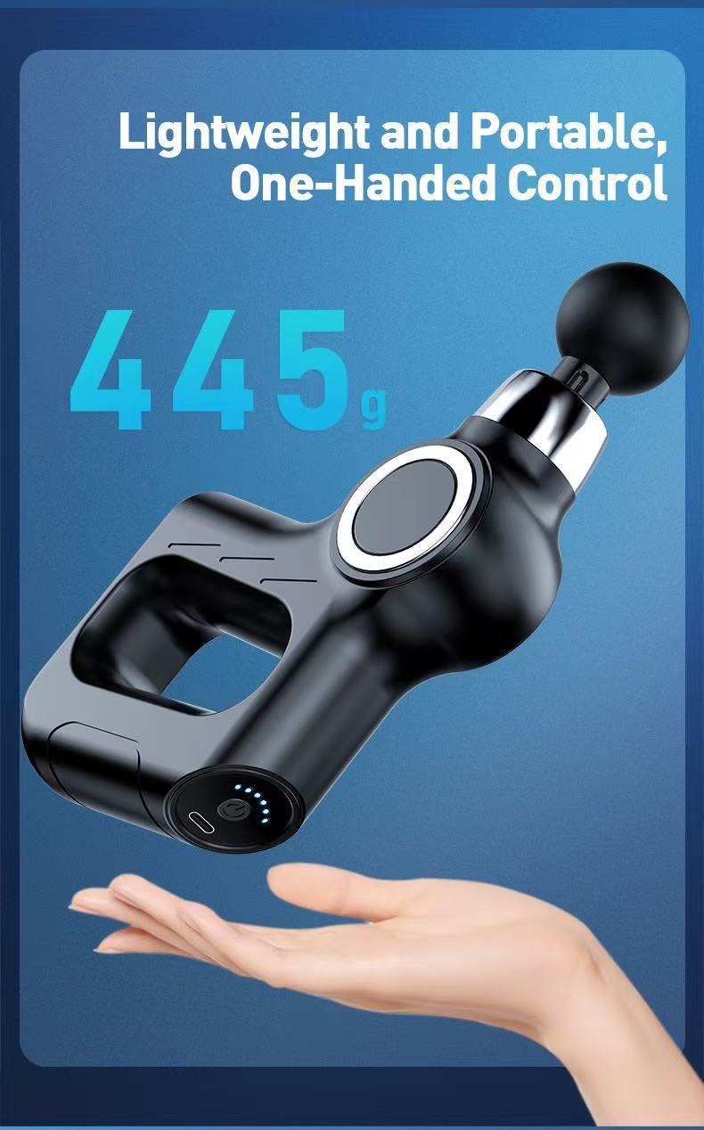 Black Portable Mini Triangle Massage Gun with 6 Heads & 6 Speed Setting - High Frequency Muscle Stimulator for Professional Fitness (LCD Model)