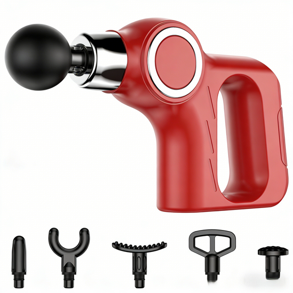Red Portable Mini Triangle Massage Gun with 6 Heads & 6 Speed Setting