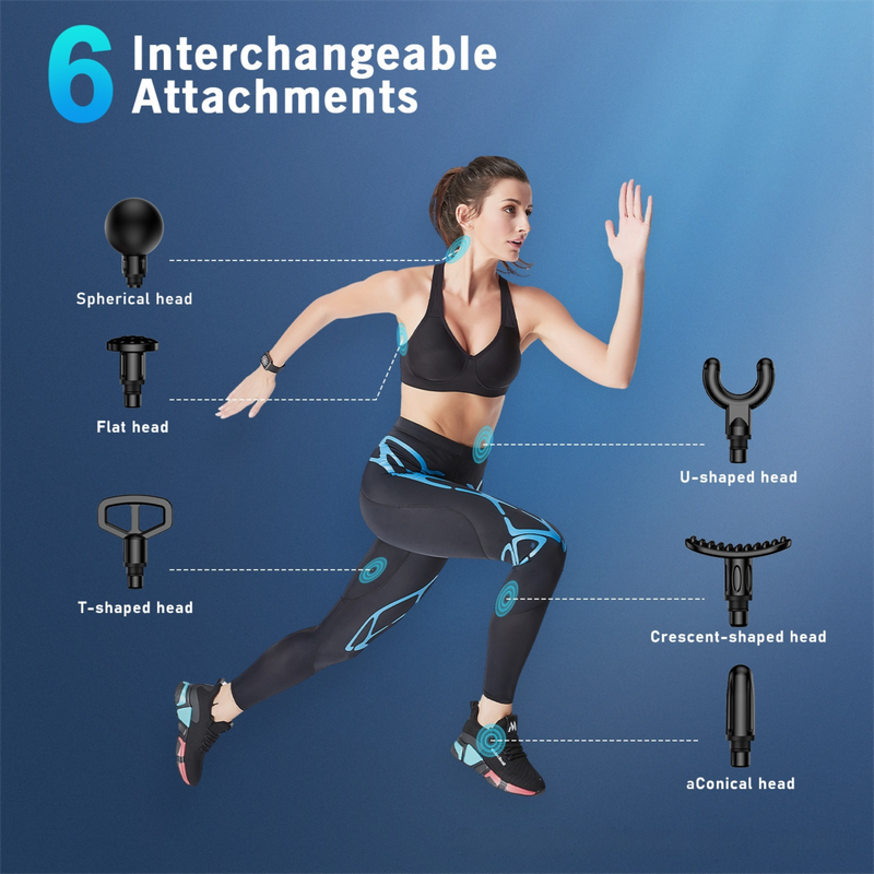 Grey Portable Mini Triangle Massage Gun with 6 Heads & 6 Speed Setting - High Frequency Muscle Stimulator for Professional Fitness (Button Model)