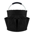 Black Foldable Oxford Cloth Round Picnic Basket with Padded Metal Handle - 6 Pocket Large Capacity Storage Tote for Outdoor Beach and Shopping