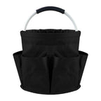 Black Foldable Oxford Cloth Round Picnic Basket with Padded Metal Handle - 6 Pocket Large Capacity Storage Tote for Outdoor Beach and Shopping