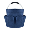 Blue Foldable Oxford Cloth Round Picnic Basket with Padded Metal Handle - 6 Pocket Large Capacity Storage Tote for Outdoor Beach and Shopping