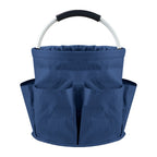 Blue Foldable Oxford Cloth Round Picnic Basket with Padded Metal Handle - 6 Pocket Large Capacity Storage Tote for Outdoor Beach and Shopping