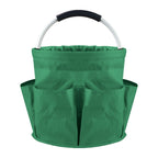 Green Foldable Oxford Cloth Round Picnic Basket with Padded Metal Handle - 6 Pocket Large Capacity Storage Tote for Outdoor Beach and Shopping