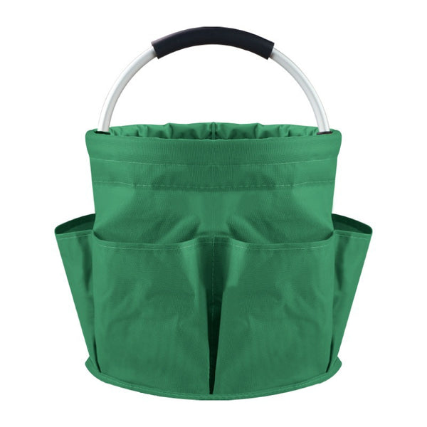 Green Foldable Oxford Cloth Round Picnic Basket with Padded Metal Handle - 6 Pocket Large Capacity Storage Tote for Outdoor Beach and Shopping