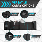 Black Multi-Functional Concealed Tactical Belly Band with Muti-Pouch and Holster - 45 inch Breathable Carry Belt for Outdoor Camping