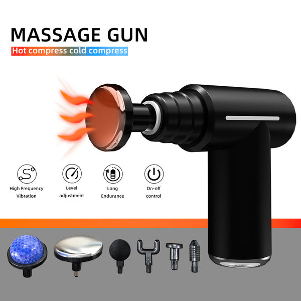 Black Lightweight Mini Hot Cold Massage Gun with 6 Heads