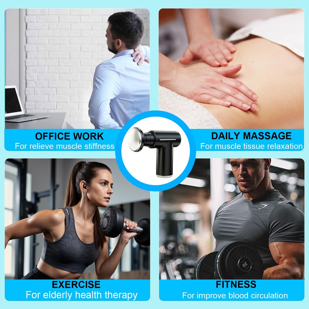 Black Lightweight Mini Hot Cold Massage Gun with 6 Heads - 6 Intensity Dual Thermal Therapy Muscle Reliever for Portable Body Recovery