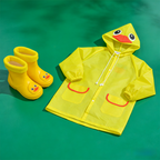 Kids Cartoon Rain Gear Set - Eco-Friendly Odorless Yellow Duck Raincoat & Matching 17cm Duck Rain Boots with Detachable Warm Cotton Liner