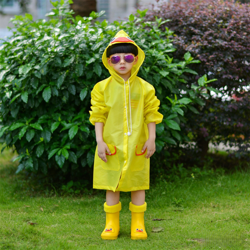 Kids Cartoon Rain Gear Set - Eco-Friendly Odorless Yellow Duck Raincoat & Matching 19cm Duck Rain Boots with Detachable Warm Cotton Liner