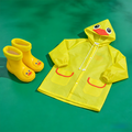 Kids Cartoon Rain Gear Set - Eco-Friendly Odorless Yellow Duck Raincoat & Matching 20cm Duck Rain Boots with Detachable Warm Cotton Liner