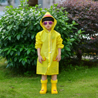 Yellow Duck Kids Cartoon Animal Raincoat - Waterproof Hooded Rain Poncho for Toddlers & Students (90-130CM Height)