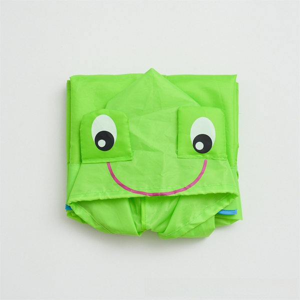 Green Frog Kids Cartoon Animal Raincoat - Waterproof Hooded Rain Poncho for Toddlers & Students (90-130CM Height)