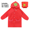 Red Strawberry Kids Cartoon Animal Raincoat - Waterproof Hooded Rain Poncho for Toddlers & Students (90-130CM Height)