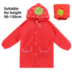 Red Strawberry Kids Cartoon Animal Raincoat - Waterproof Hooded Rain Poncho for Toddlers & Students (90-130CM Height)