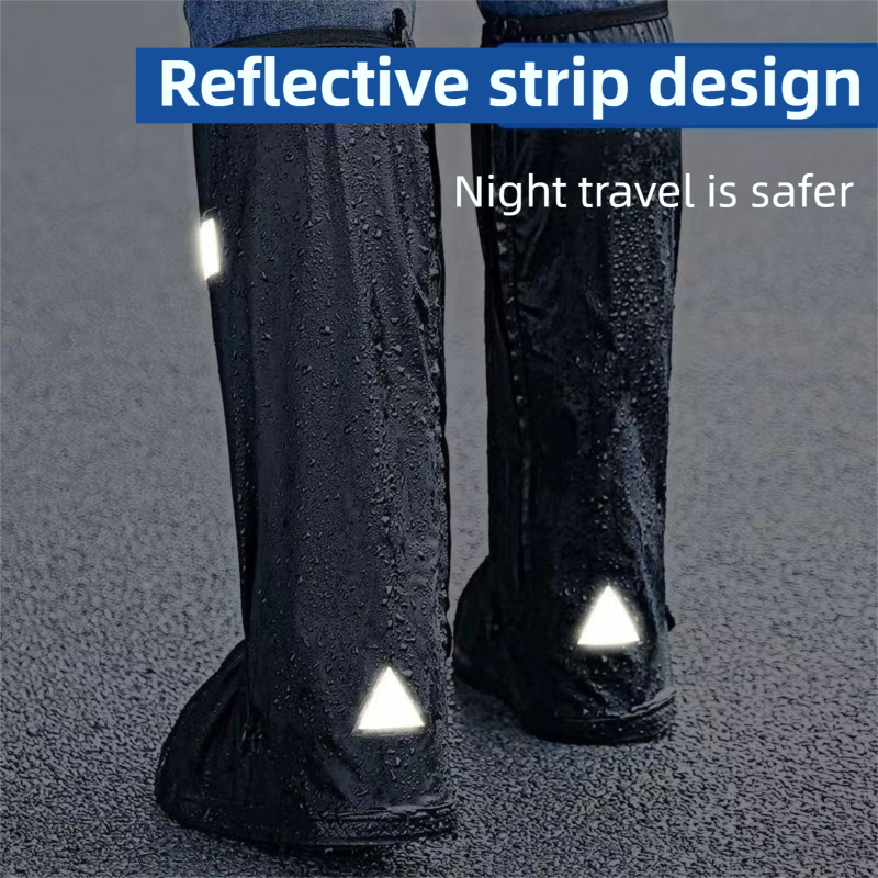 A Pair 40CM High-Tube Double-Layer Waterproof Rain Boot Covers - Durable Anti-Slip Reflective Motorcycle Over-Shoes (S Size)