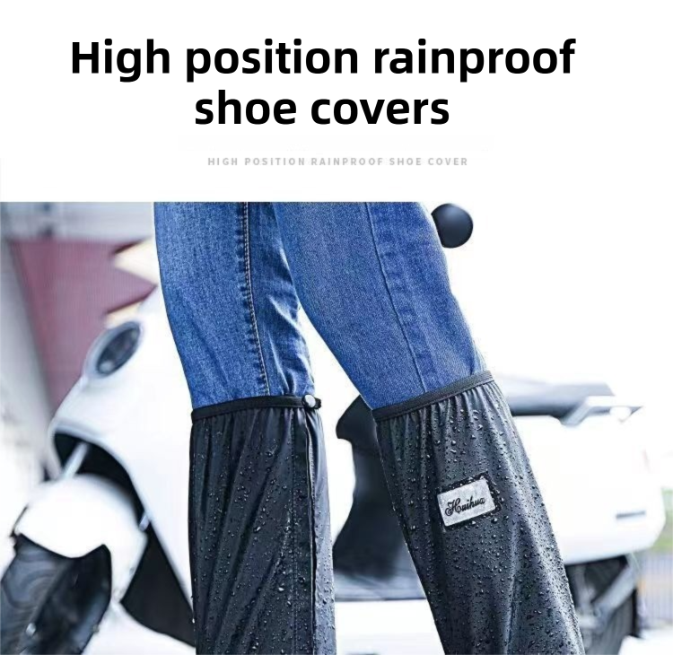 A Pair 40CM High-Tube Double-Layer Waterproof Rain Boot Covers - Durable Anti-Slip Reflective Motorcycle Over-Shoes (M Size)
