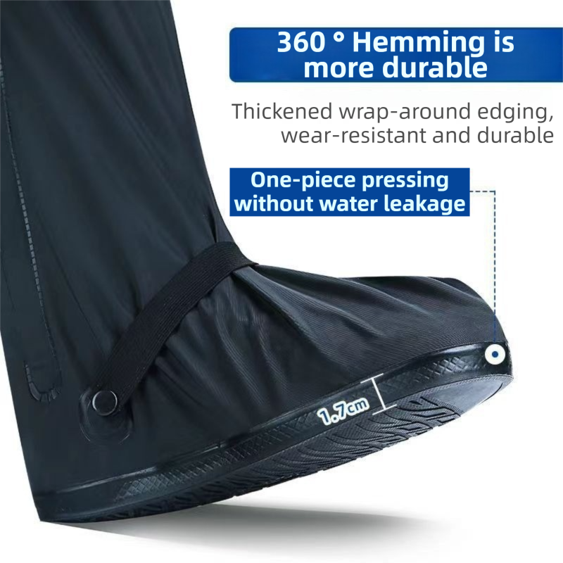 A Pair 40CM High-Tube Double-Layer Waterproof Rain Boot Covers - Durable Anti-Slip Reflective Motorcycle Over-Shoes (L Size)