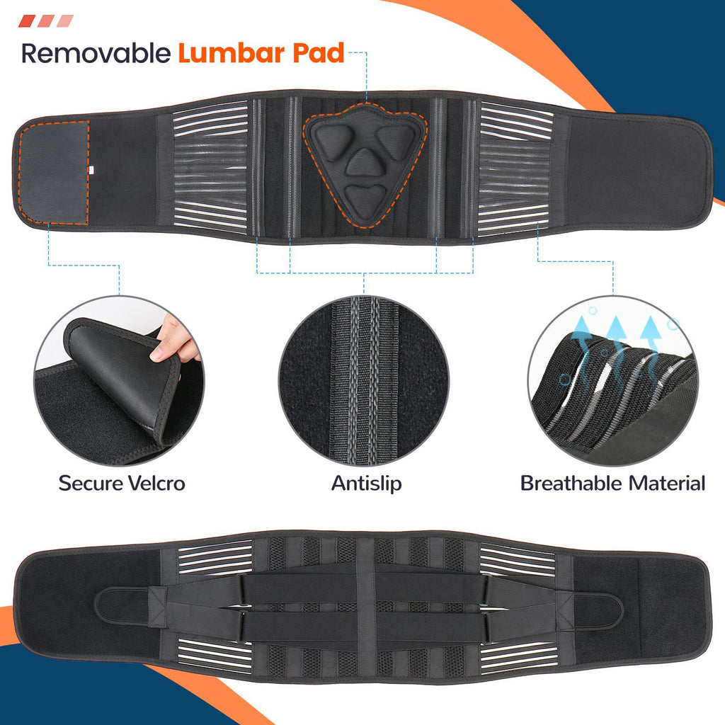 M Size Black Double-Compression Sports Waist Trimmer with 4 Steel Plates and 2 Spring Stays for Strength Training & Back Protection