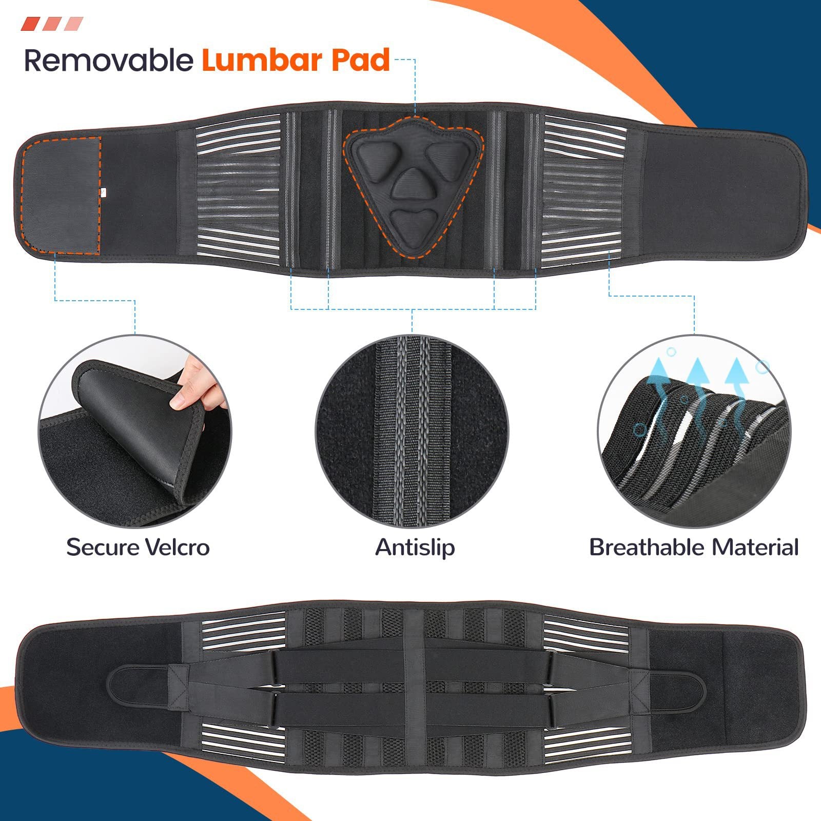 XL Size Black Double-Compression Sports Waist Trimmer with 4 Steel Plates and 2 Spring Stays for Strength Training & Back Protection