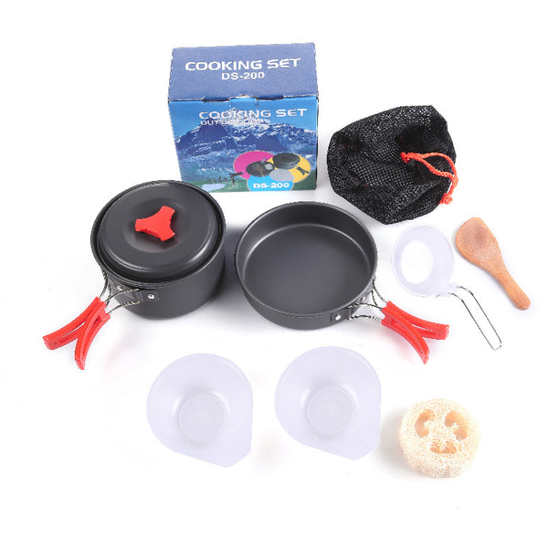 8-Piece Orange Lightweight Outdoor Camping Cookware Set - 1/2 Person Portable High-Efficiency Thermal Cooking Nested Kit