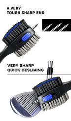 Grey Premium Golf Club Cleaning Brush Extra Large Head Dual Bristles Retractable Zip Line & Groove Cleaner Spike Anti-Slip Ergonomic Grip 29cm