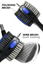 Green Premium Golf Club Cleaning Brush Extra Large Head Dual Bristles Retractable Zip Line & Groove Cleaner Spike Anti-Slip Ergonomic Grip 29cm