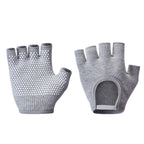 Grey 2-Pack Women's Non-Slip Yoga Gloves - Open Back Half Finger Cotton Stretchy Grip Gloves for Aerial Yoga, Pilates, and Fitness