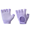 Purple 2-Pack Women's Non-Slip Yoga Gloves - Open Back Half Finger Cotton Stretchy Grip Gloves for Aerial Yoga, Pilates, and Fitness