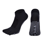 Black 3-Pack Women's Non-Slip Five-Finger Yoga Socks - Open Back Combed Cotton Pilates & Fitness Grip Socks for Professional Exercise