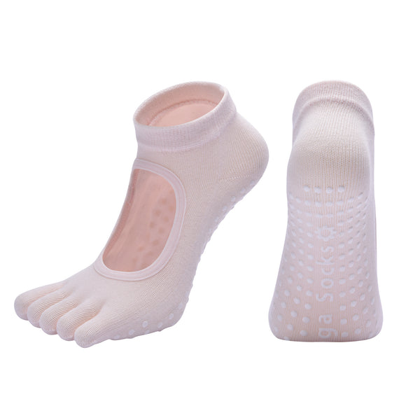 Pink 3-Pack Women's Non-Slip Five-Finger Yoga Socks - Open Back Combed Cotton Pilates & Fitness Grip Socks for Professional Exercise