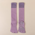 Purple 2PCS Women's Professional Five-Finger Compression Calf Socks - High-Performance Knee-High Non-Slip Grip Socks for Yoga, Running, and Fitness