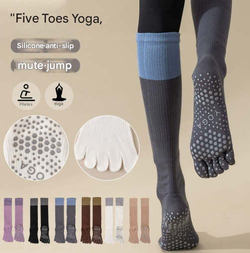 Coffee 2PCS Women's Professional Five-Finger Compression Calf Socks - High-Performance Knee-High Non-Slip Grip Socks for Yoga, Running, and Fitness