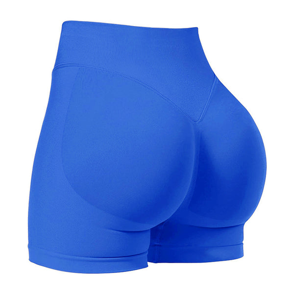L Blue High-Elastic Hip Yoga Shorts - Seamless Mid-Intensity Pilates Workout Shorts