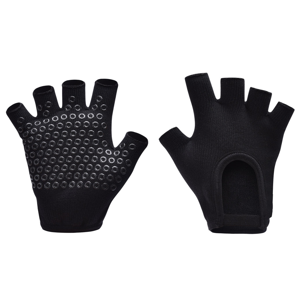 Black 2-Pack Women's Non-Slip Yoga Gloves - Open Back Half Finger Cotton Stretchy Grip Gloves for Aerial Yoga, Pilates, and Fitness