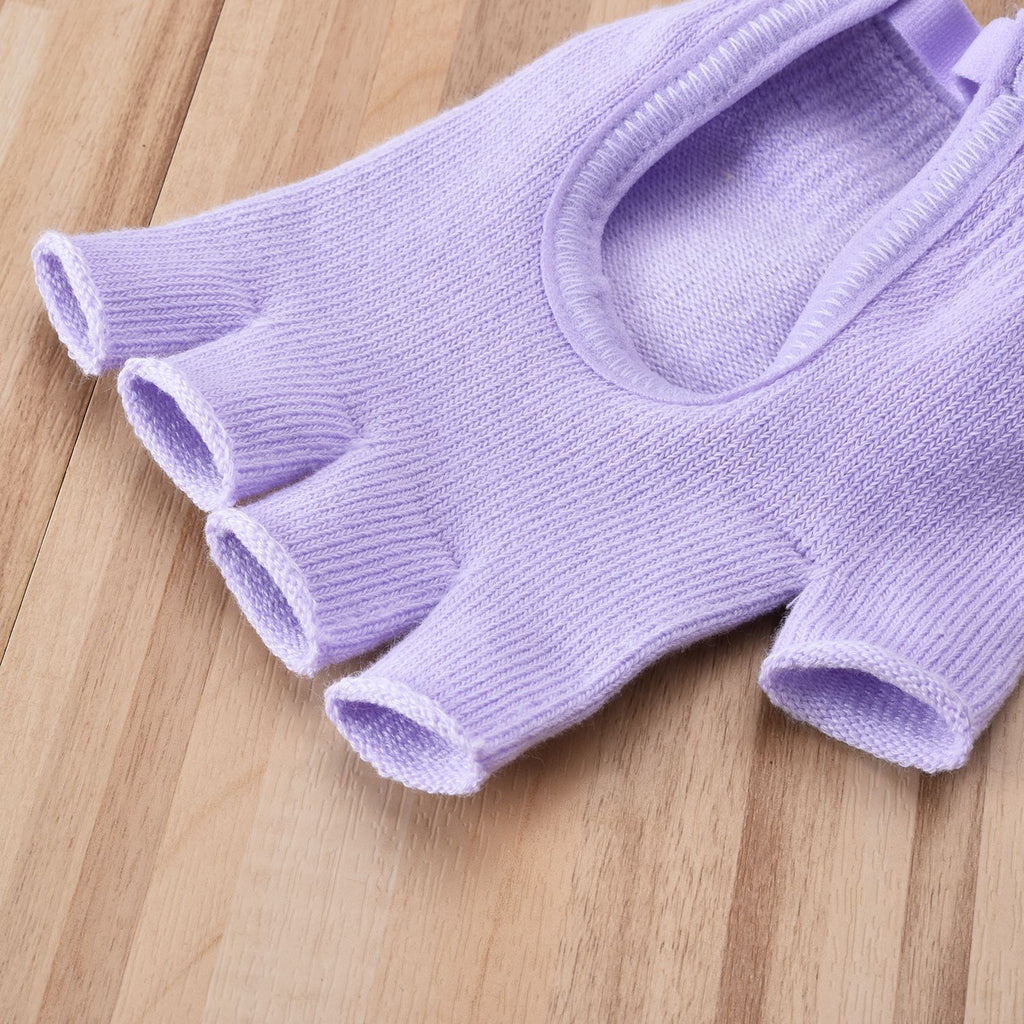 Beige 2-Pack Women's Non-Slip Yoga Gloves - Open Back Half Finger Cotton Stretchy Grip Gloves for Aerial Yoga, Pilates, and Fitness