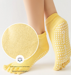 Light Green 3-Pack Women's Non-Slip Five-Finger Yoga Socks - Open Back Combed Cotton Pilates & Fitness Grip Socks for Professional Exercise