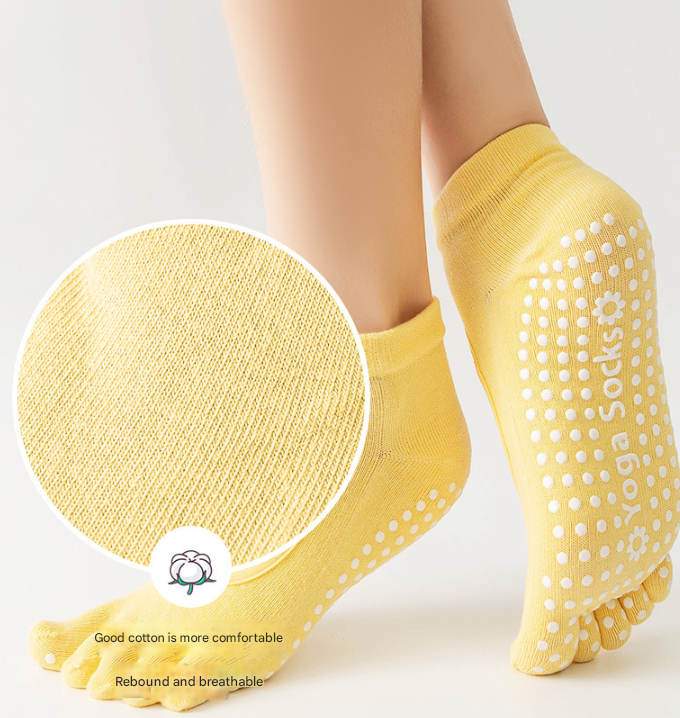 White 3-Pack Women's Non-Slip Five-Finger Yoga Socks - Open Back Combed Cotton Pilates & Fitness Grip Socks for Professional Exercise