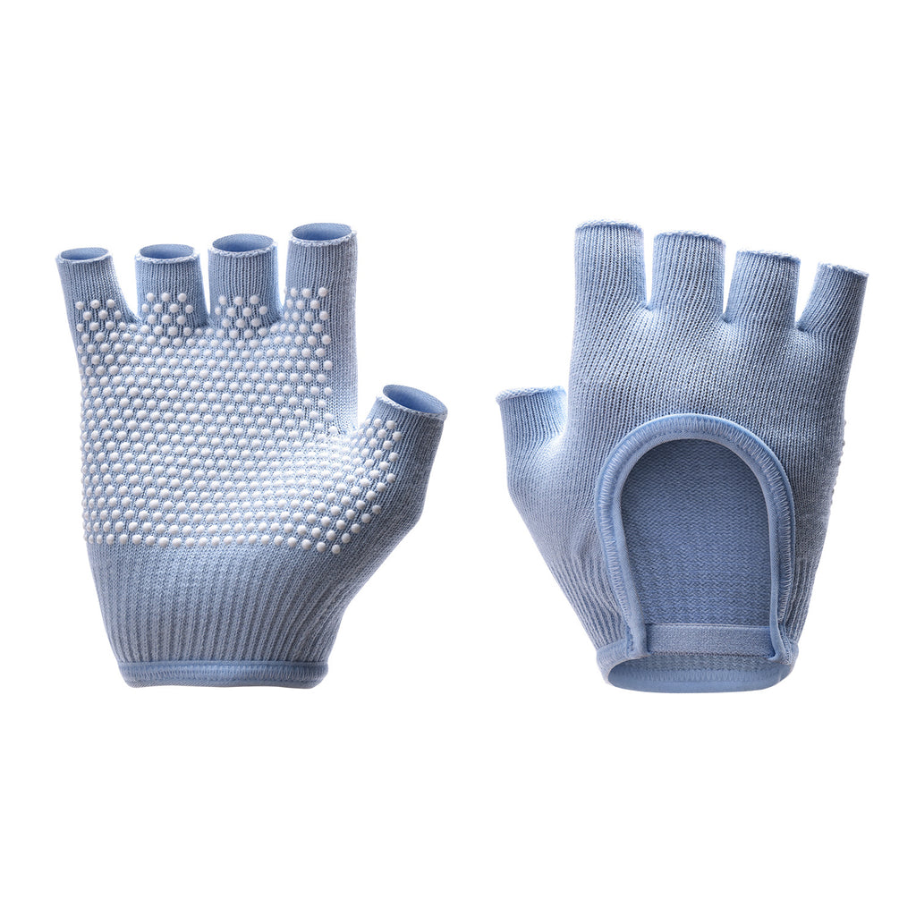 Blue 2-Pack Women's Non-Slip Yoga Gloves - Open Back Half Finger Cotton Stretchy Grip Gloves for Aerial Yoga, Pilates, and Fitness