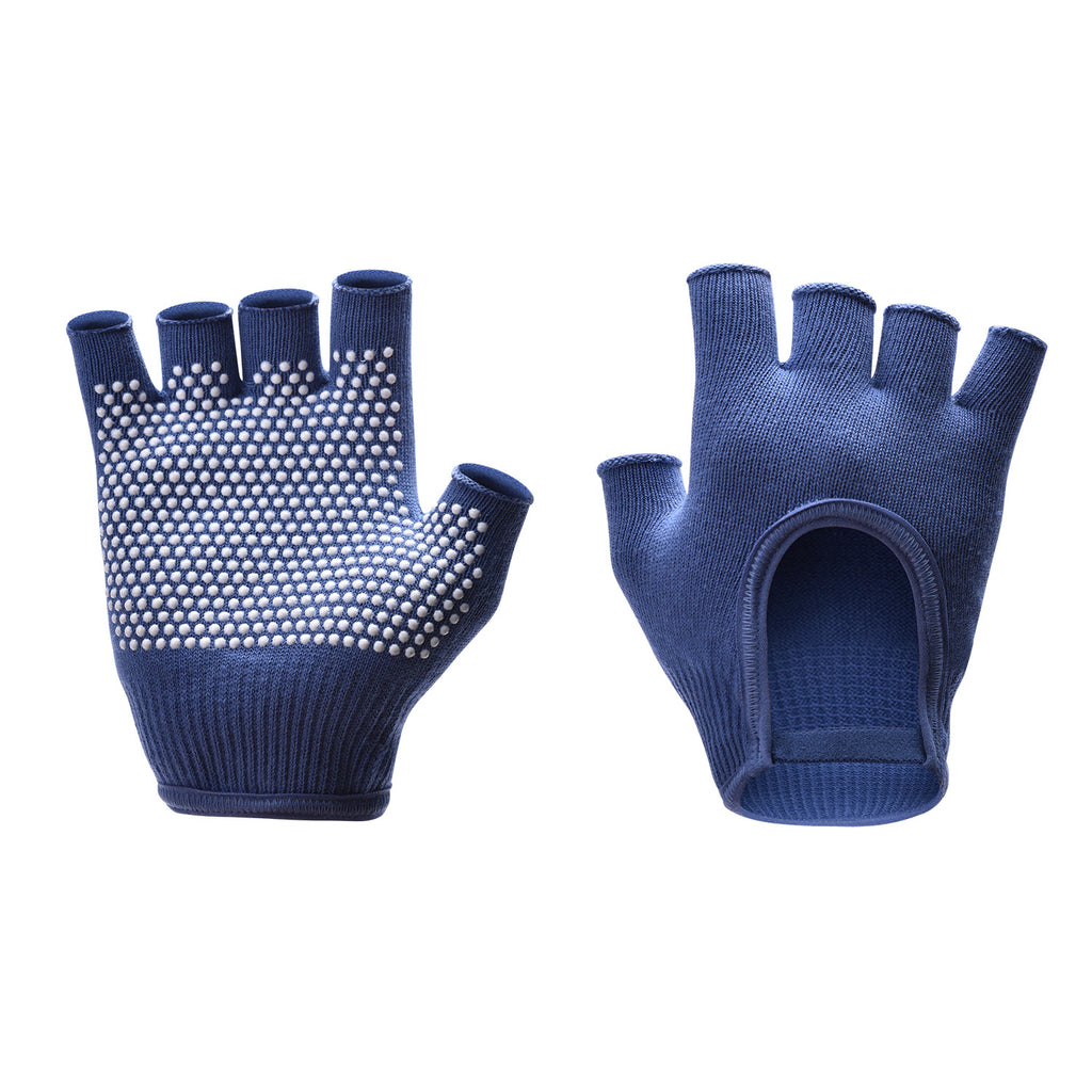 Dark Blue 2-Pack Women's Non-Slip Yoga Gloves - Open Back Half Finger Cotton Stretchy Grip Gloves for Aerial Yoga, Pilates, and Fitness